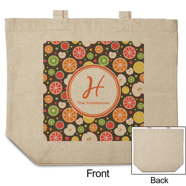 Apples & Oranges Reusable Cotton Grocery Bag - Front & Back View