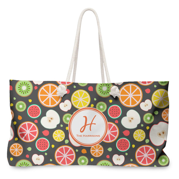 Custom Apples & Oranges Large Tote Bag with Rope Handles (Personalized)