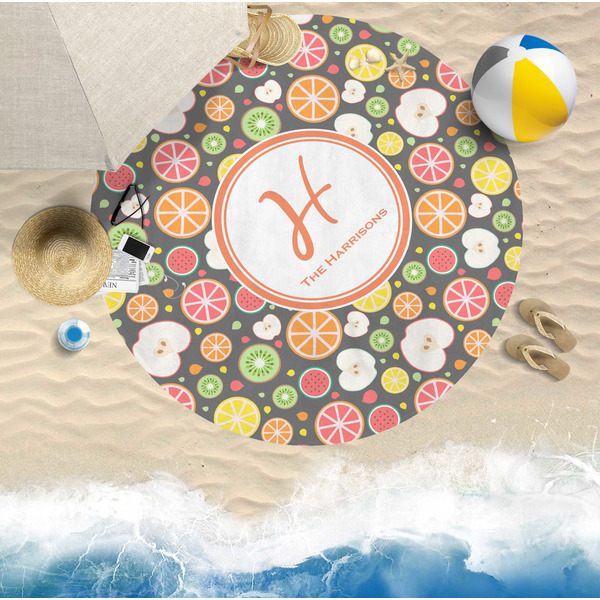 Apples & Oranges Round Beach Towel Lifestyle