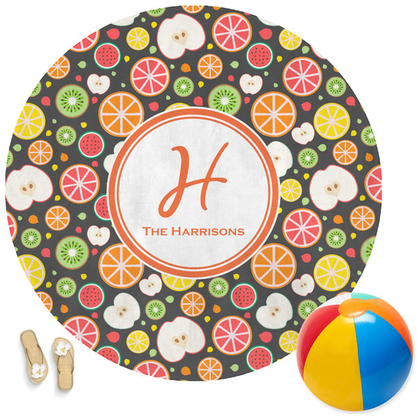 Custom Apples & Oranges Round Beach Towel (Personalized)