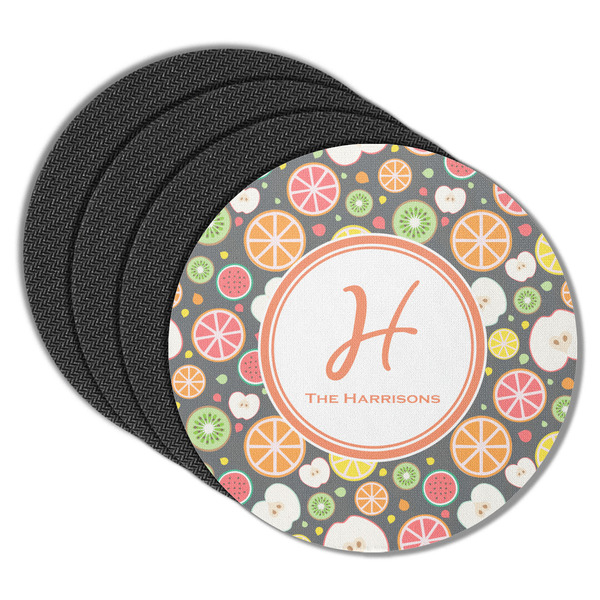 Custom Apples & Oranges Round Rubber Backed Coasters - Set of 4 (Personalized)