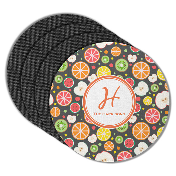 Custom Apples & Oranges Round Rubber Backed Coasters - Set of 4 (Personalized)