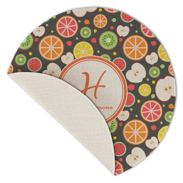Apples & Oranges Round Linen Placemats - Front (folded corner single sided)