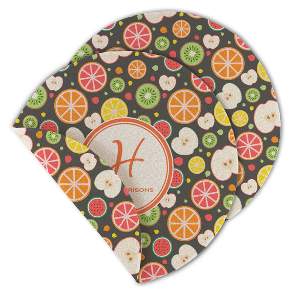 Custom Apples & Oranges Round Linen Placemat - Double Sided (Personalized)