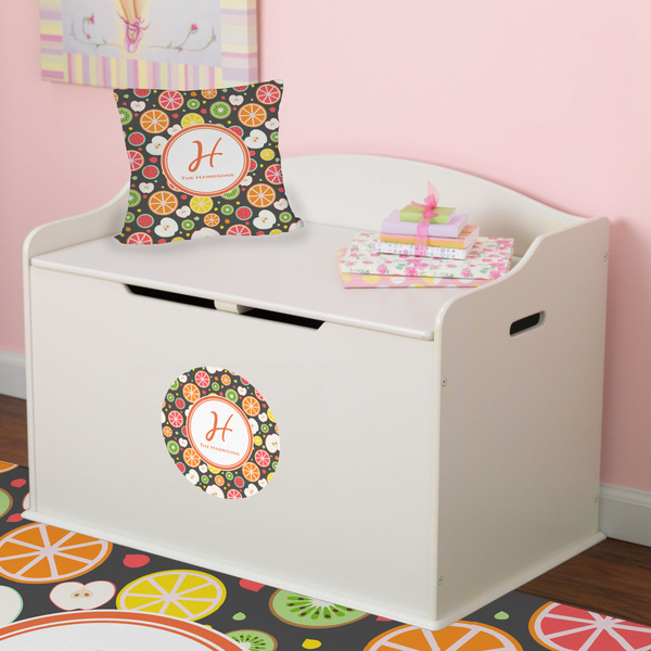 Apples & Oranges Round Wall Decal on Toy Chest