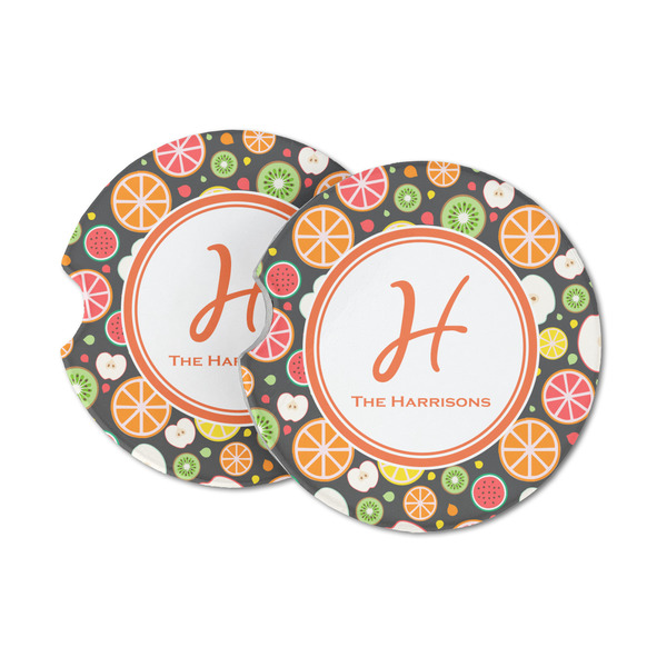 Custom Apples & Oranges Sandstone Car Coasters - Set of 2 (Personalized)
