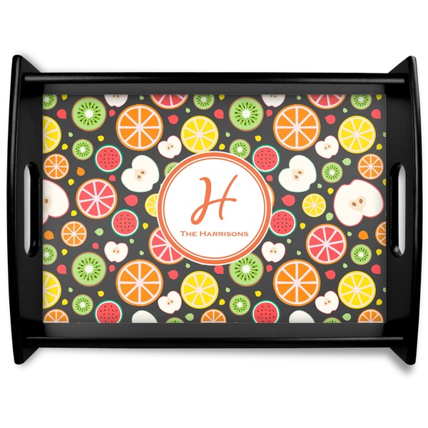 Custom Apples & Oranges Black Wooden Tray - Large (Personalized)