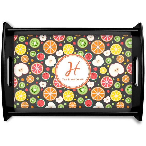 Custom Apples & Oranges Black Wooden Tray - Small (Personalized)