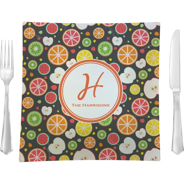 Custom Apples & Oranges 9.5" Glass Square Lunch / Dinner Plate- Single or Set of 4 (Personalized)