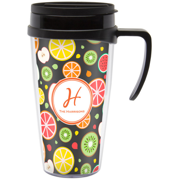 Custom Apples & Oranges Acrylic Travel Mug with Handle (Personalized)