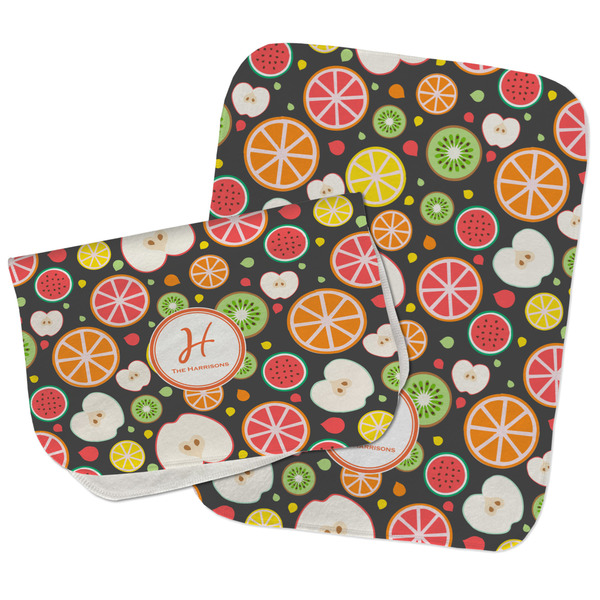Custom Apples & Oranges Burp Cloths - Fleece - Set of 2 w/ Name and Initial