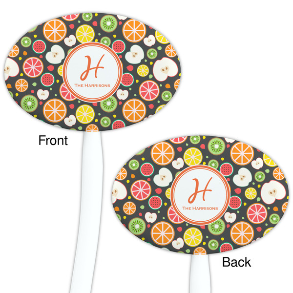Apples & Oranges White Plastic 7" Stir Stick - Double Sided - Oval - Front & Back