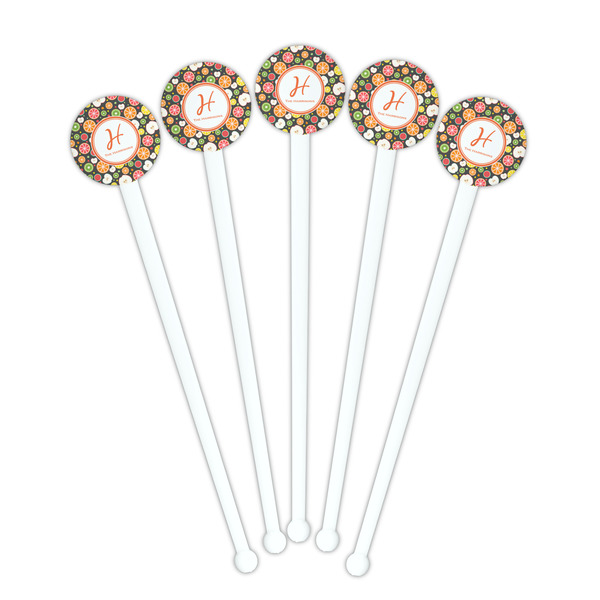 Apples & Oranges White Plastic 7" Stir Stick - Round - Fan View