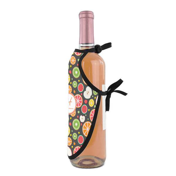 Apples & Oranges Wine Bottle Apron - DETAIL WITH CLIP ON NECK