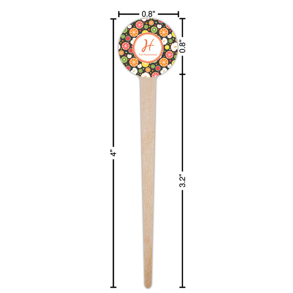 Apples & Oranges Wooden 4" Food Pick - Round - Dimensions
