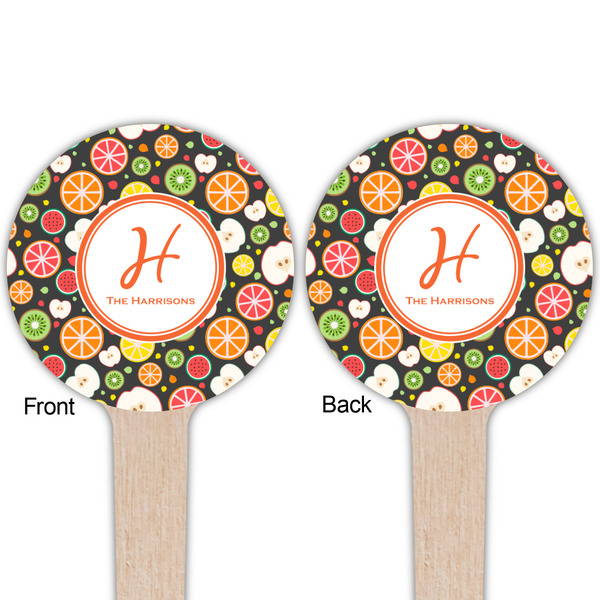 Apples & Oranges Wooden 4" Food Pick - Round - Double Sided - Front & Back