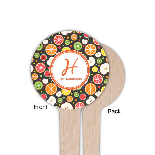 Apples & Oranges Wooden 4" Food Pick - Round - Single Sided - Front & Back