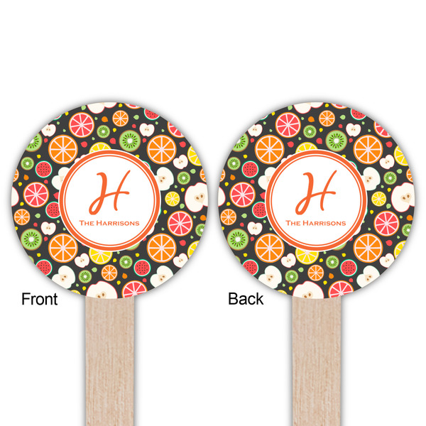 Apples & Oranges Wooden 6" Food Pick - Round - Double Sided - Front & Back
