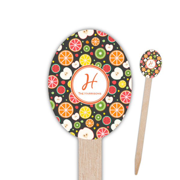 Custom Apples & Oranges Oval Wooden Food Picks - Double Sided (Personalized)