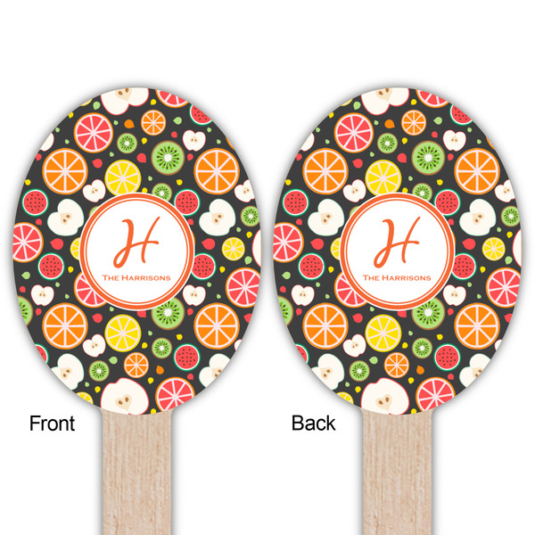 Apples & Oranges Wooden Food Pick - Oval - Double Sided - Front & Back