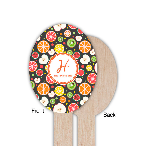 Apples & Oranges Wooden Food Pick - Oval - Single Sided - Front & Back