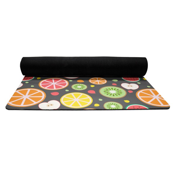 Apples & Oranges Yoga Mat Rolled up Black Rubber Backing