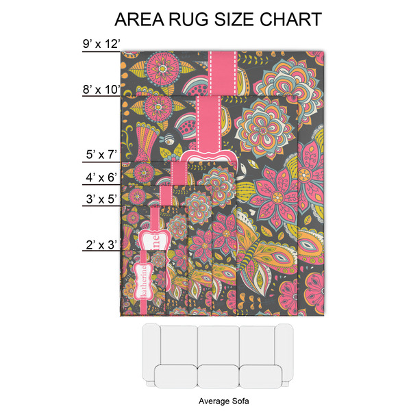 Birds & Butterflies 2'x3' Indoor Area Rugs - Size Chart
