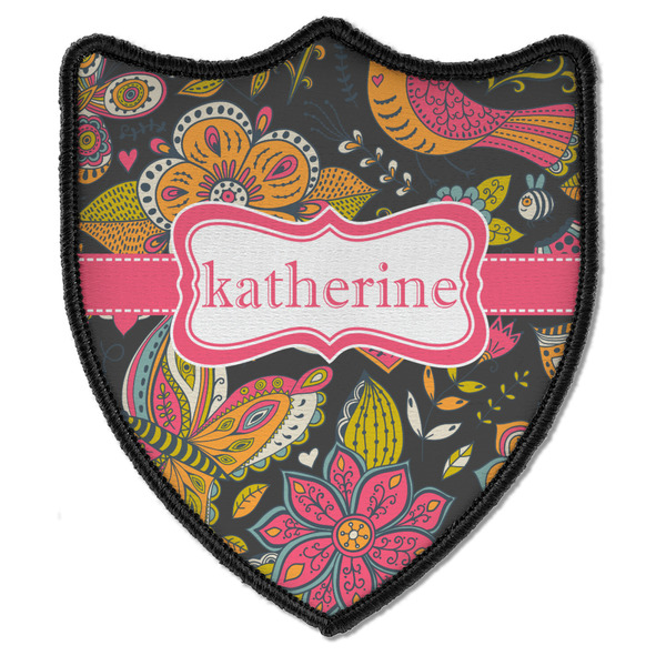 Custom Birds & Butterflies Iron On Shield Patch B w/ Name or Text