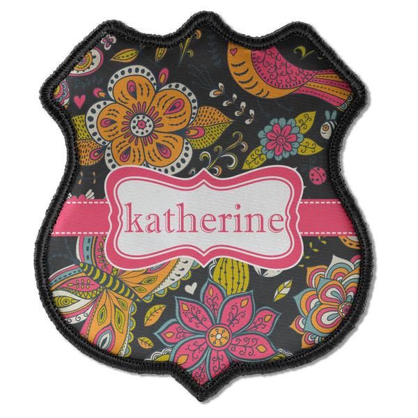 Custom Birds & Butterflies Iron On Shield Patch C w/ Name or Text