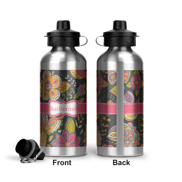 Birds & Butterflies Aluminum Water Bottle - Front and Back
