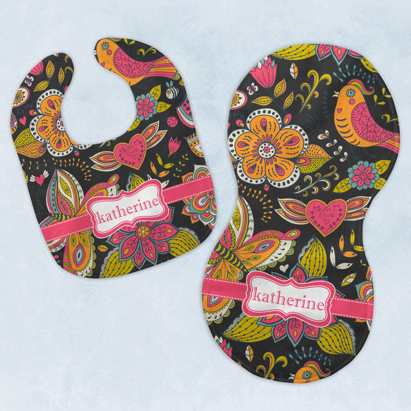 Custom Birds & Butterflies Baby Bib & Burp Set w/ Name or Text