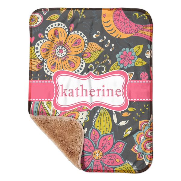 Custom Birds & Butterflies Sherpa Baby Blanket - 30" x 40" w/ Name or Text