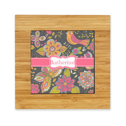 Birds & Butterflies Bamboo Trivet with Ceramic Tile Insert (Personalized)