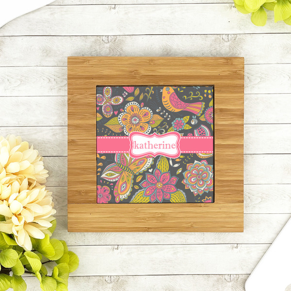 Birds & Butterflies Bamboo Trivet with 6" Tile - LIFESTYLE