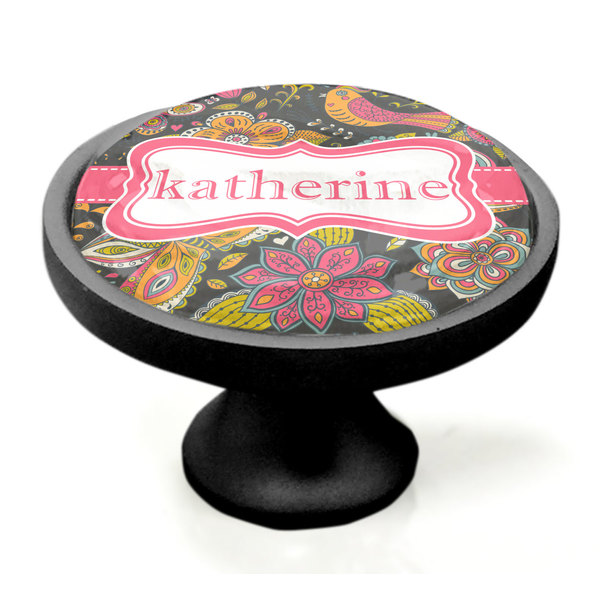 Birds & Butterflies Black Custom Cabinet Knob (Side)