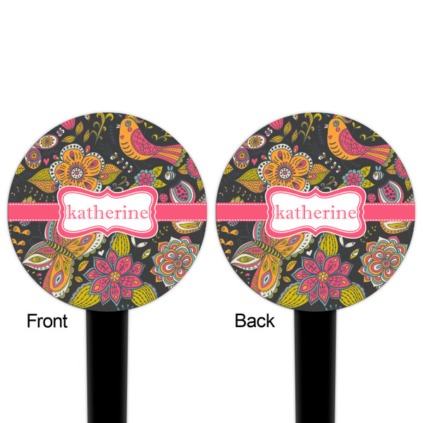 Birds & Butterflies Black Plastic 4" Food Pick - Round - Double Sided - Front & Back