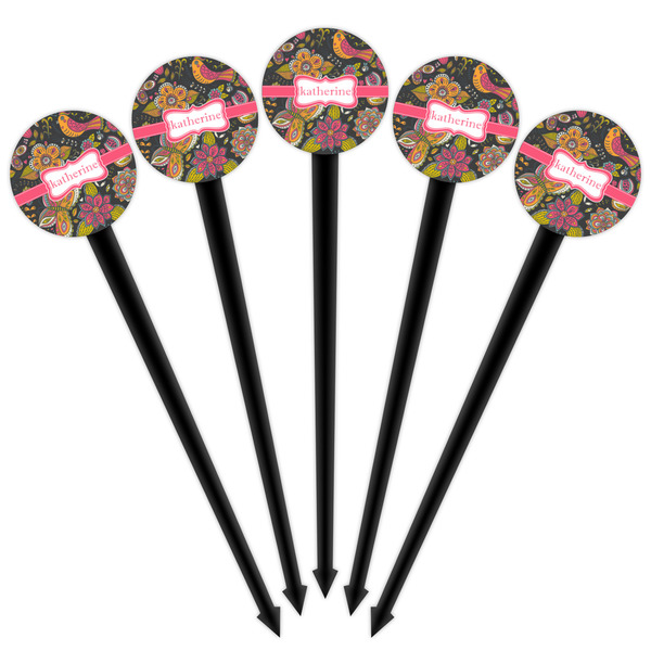 Birds & Butterflies Black Plastic 4" Food Pick - Round - Fan View