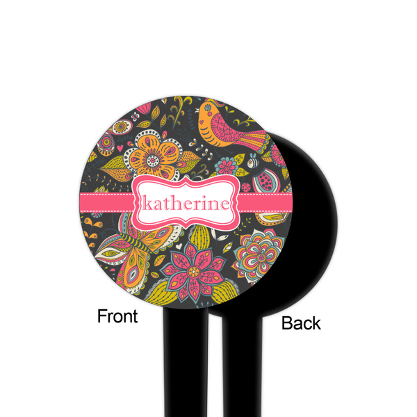 Birds & Butterflies Black Plastic 4" Food Pick - Round - Single Sided - Front & Back