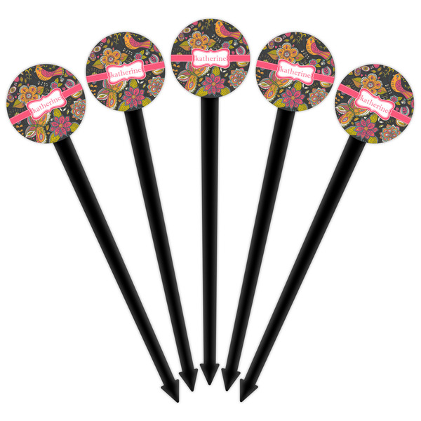 Birds & Butterflies Black Plastic 6" Food Pick - Round - Fan View