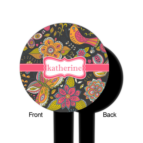Birds & Butterflies Black Plastic 6" Food Pick - Round - Single Sided - Front & Back