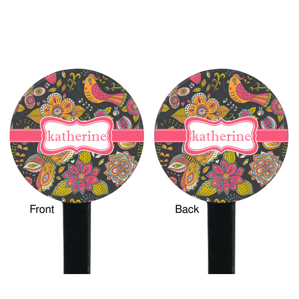 Birds & Butterflies Black Plastic 7" Stir Stick - Double Sided - Round - Front & Back
