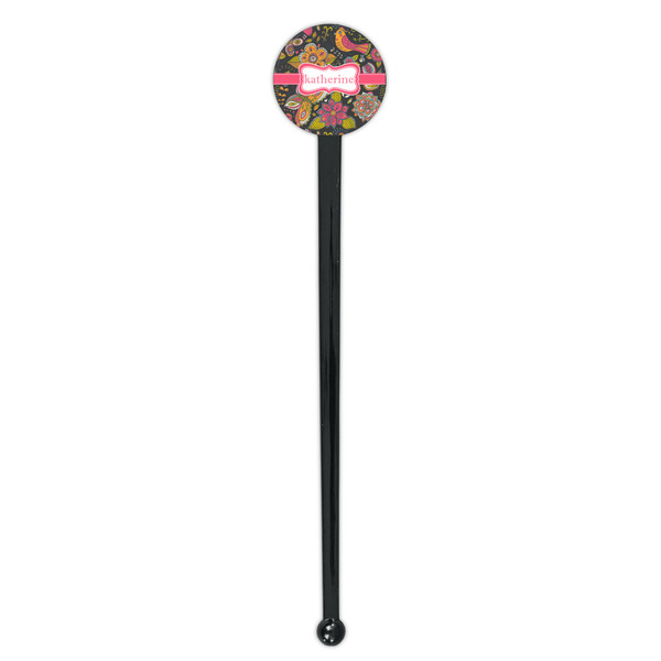 Birds & Butterflies Black Plastic 7" Stir Stick - Round - Single Stick