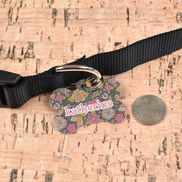 Birds & Butterflies Bone Shaped Dog ID Tag - Large - In Context