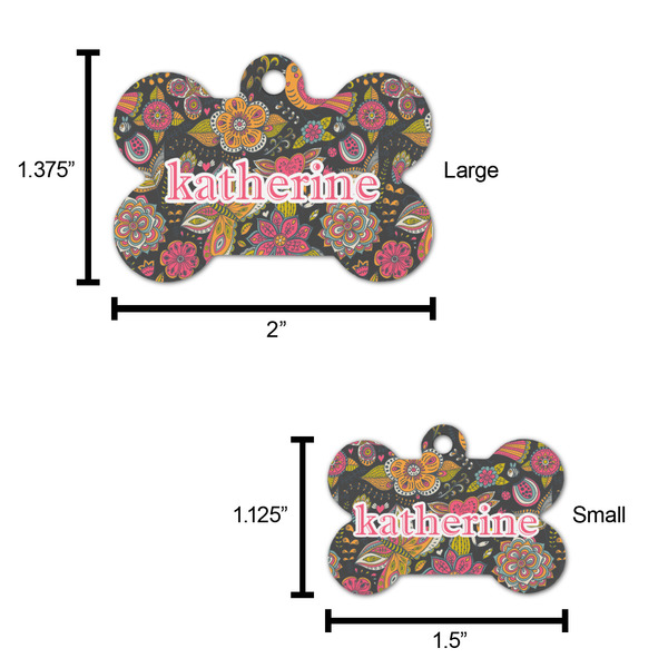 Birds & Butterflies Bone Shaped Dog ID Tag - Large - Scale