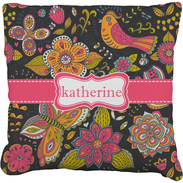 Custom Birds & Butterflies Faux-Linen Throw Pillow 16" (Personalized)