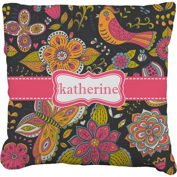 Custom Birds & Butterflies Faux-Linen Throw Pillow 18" (Personalized)