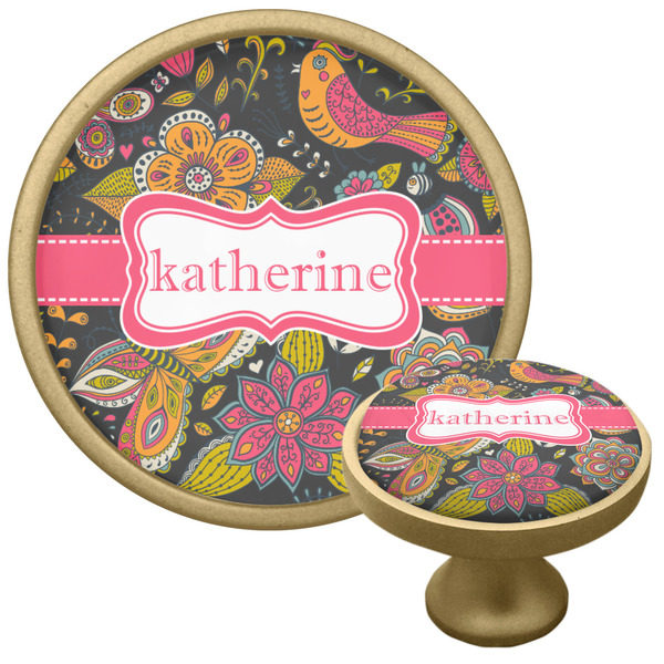 Custom Birds & Butterflies Cabinet Knob - Gold (Personalized)