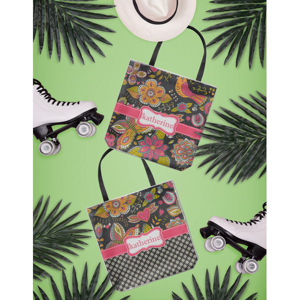 Birds & Butterflies Canvas Tote Lifestyle Front and Back- 13x13