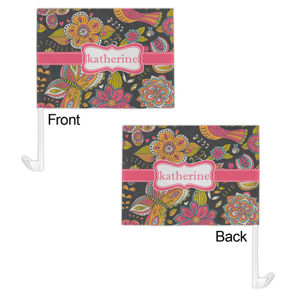 Birds & Butterflies Car Flag - 11" x 8" - Front & Back View