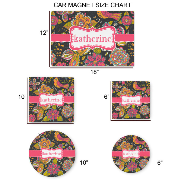 Birds & Butterflies Car Magnets - SIZE CHART